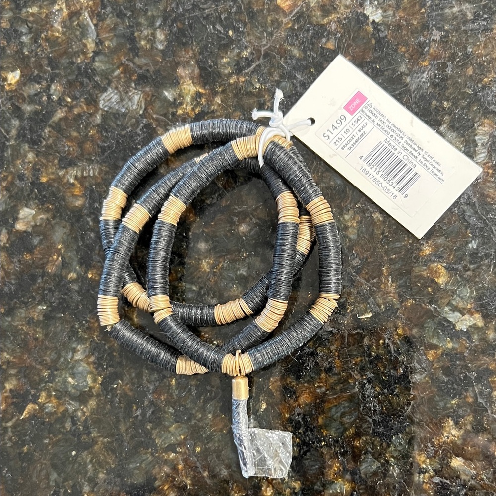 Black and Gold Beaded Bracelet Set